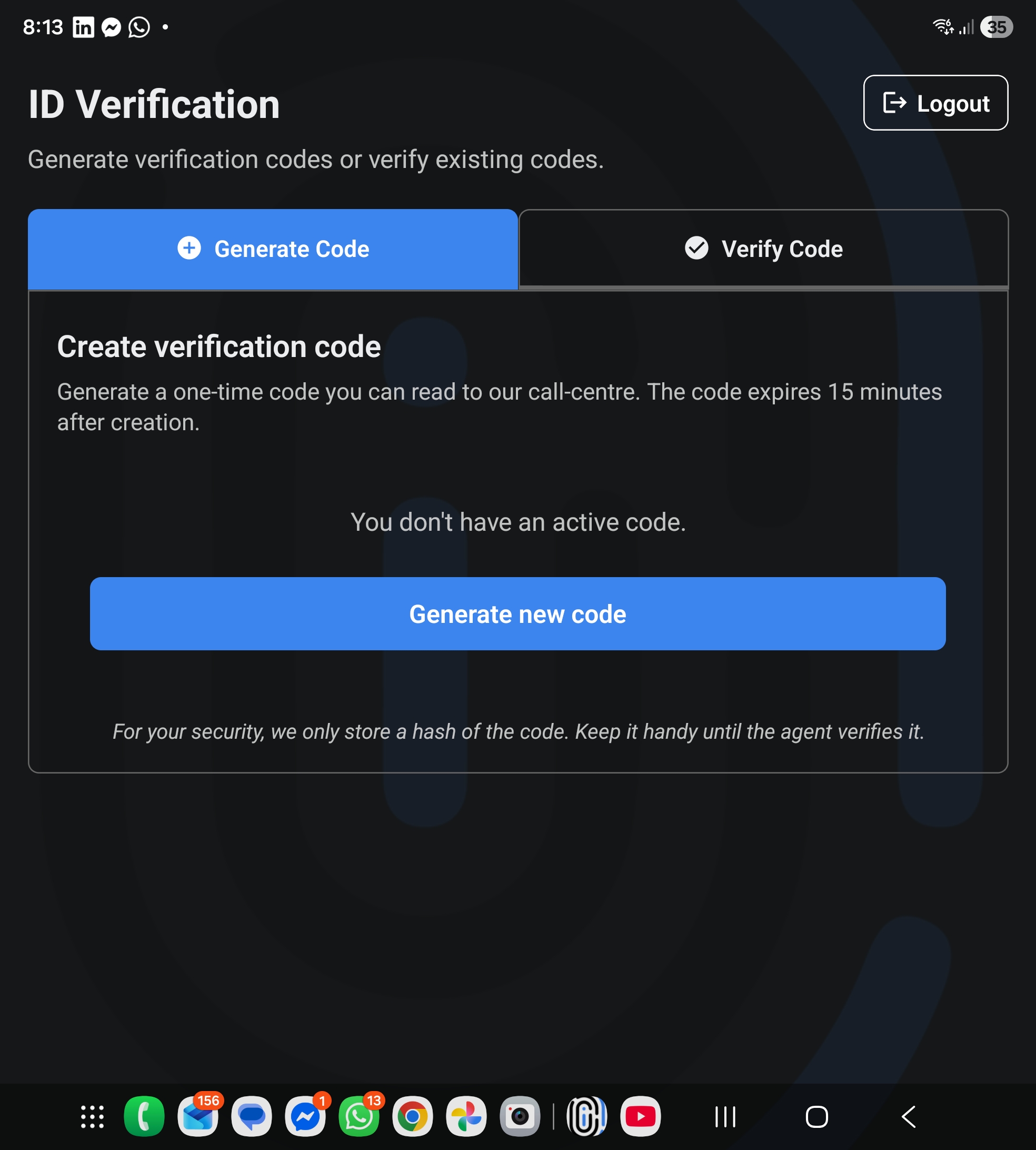 Ironclad ID Verify app — Human Verify code generation